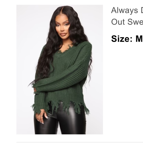 Fashion Nova Distressed Forest Green Sweater Size M - Picture 2 of 8
